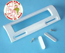 Tirador puerta frigorífico standard, blanco, distancia entre tornillos 8 a 16 cm.